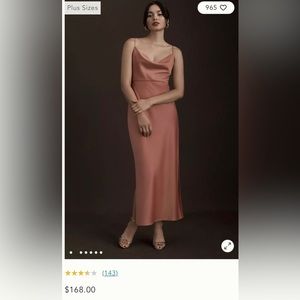 BHLDN Cali Satin Cowl-Neck Midi Slip Dress. Only wore once at my cousins wedding